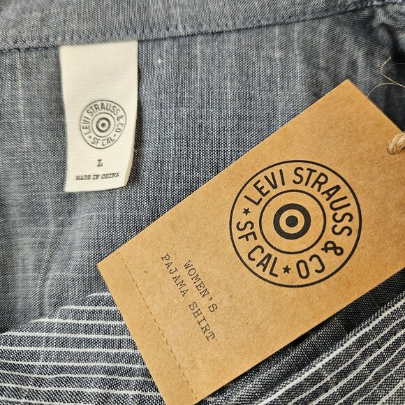 Levis Womens Pajama Shirt Dark Chambray Sz Large Comfortable Stylish Loungewear - Picture 9 of 12